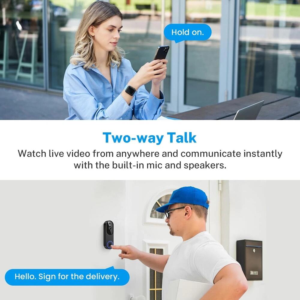 1080P Wireless Video Doorbell Camera Battery Powered AI Human Motion Detection